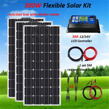 

Solar Panel energy whole solar system 3pcs 100w flexible solar panel power home kit with PWM 30A Solar Charge Controller