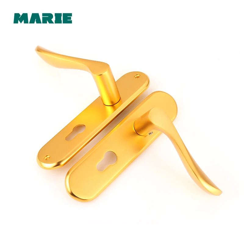 Gold Color Durable Aluminum Lock Handle Door Lock Cylinder Front Back Lever Latch Home Security with Keys