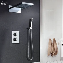 New Thermostatic Concealed Box Mixer Shower Set 22 Rain And Waterfall High Class Chrome finished Faucet With hand shower phasat 3108 1 chrome plated copper concealed shower mixer faucet silver