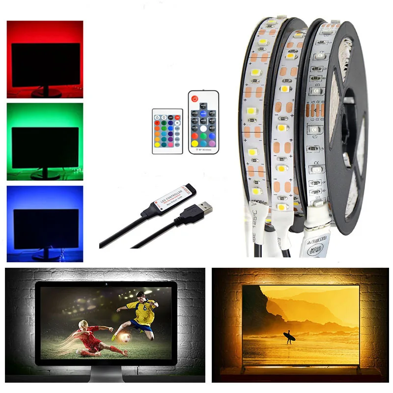 USB Led Strip Lights Behind TV SMD2835 RGB Flexible Tape Bias Lighting 1M 2M 3M 4M 5M RF
