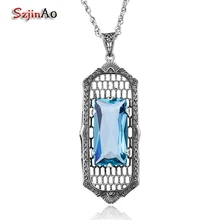 Szjinao Европейская мода длинные преувеличенные стерлингового серебра 925 восстановление древних способов подвеска с синим камнем женский