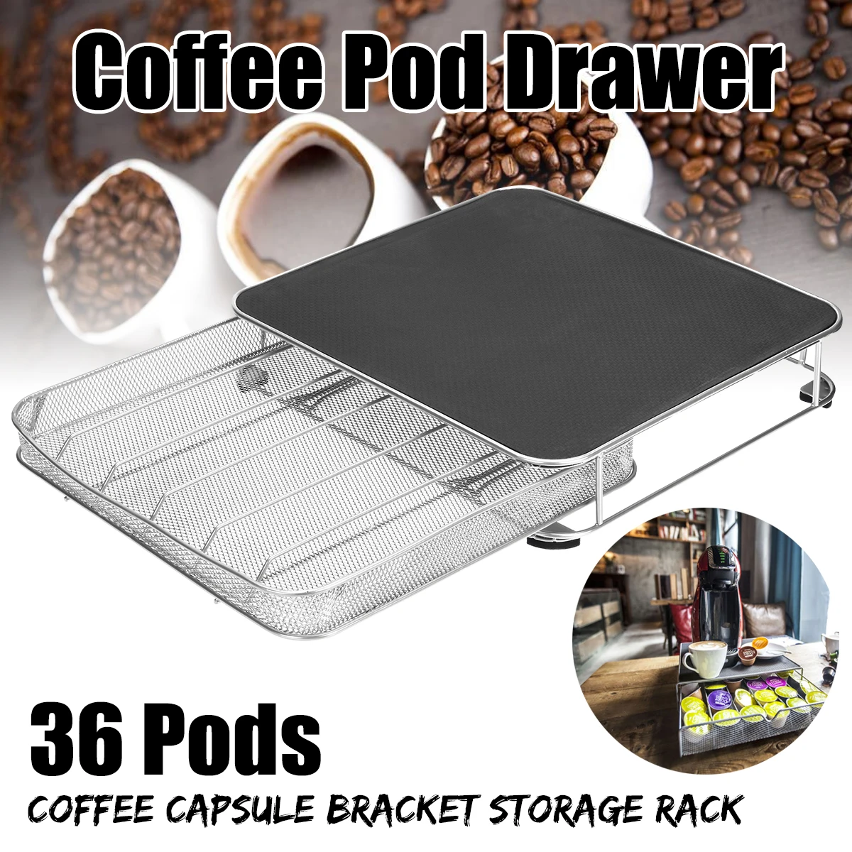 

36Cups Coffee Capsule Pod Holder Drawer Storage Stand Chrome Tower Mount Rack For Caffitaly Dolce Gusto Nespresso Coffee Machine