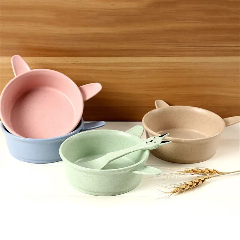JX-LCLYL 4 Colors Baby Kids Eating Feeding Food Grade BPA Free Bowl Spoon Set