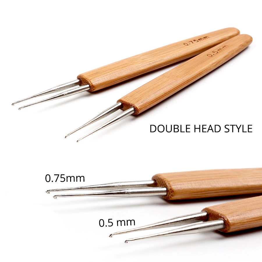 AliLeader, 6 шт., тройной, двойной, с одной головкой, Бамбуковая ручка, 0,5 мм, 0,75 мм, дреды, крюковые иглы для вязания, инструменты для волос, Мягкая рукоятка