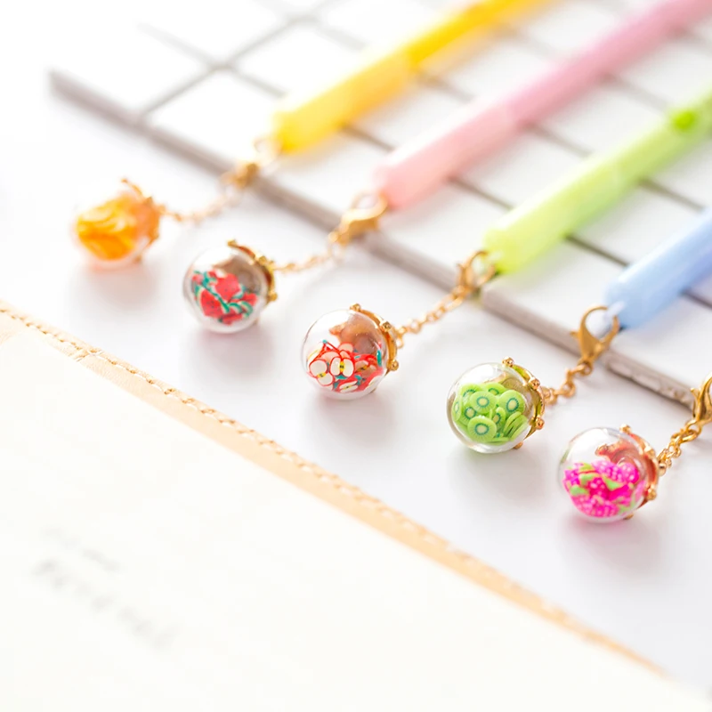 

25 pcs/Lot Fruit ball Luminous wish pendant gel pen 0.5mm ballpoint black ink pens for signature Gift Office supplies CB190