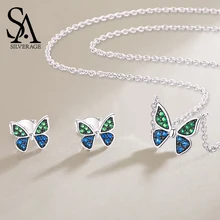 SA SILVERAGE, ожерелье, серьги, женское серебро, дизайн, Простая Бабочка, S925 Стерлинговое ожерелье, женские Украшения