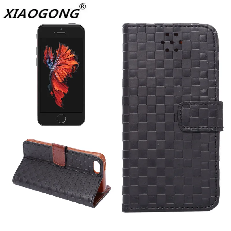 2016 New fashion Style Quilted Flip Leather phone Case For Apple iPhone SE Wallet Grid Pattern Phone Cover for iphoneSE |