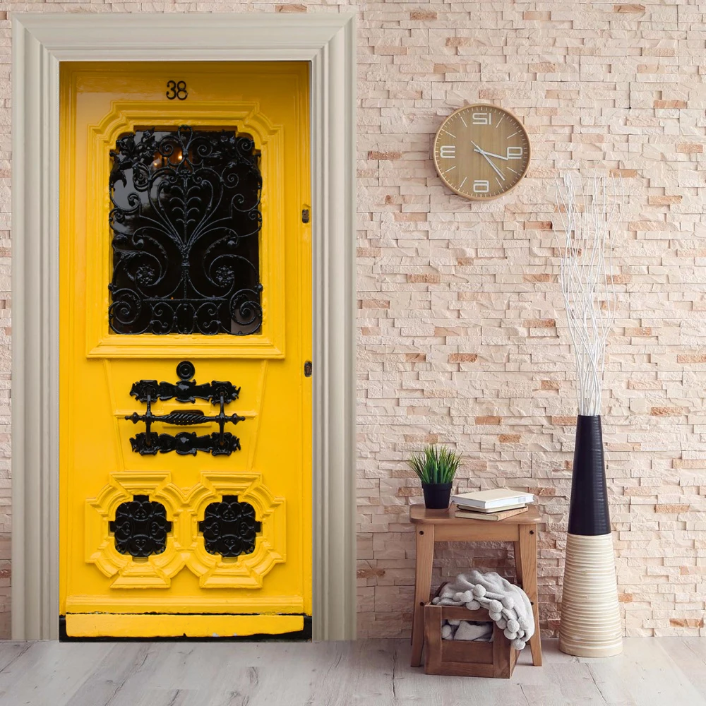 

Free shipping 3D Yellow Gate Door Sticker for Bedroom Living Room gift art PVC Waterproof Decal door wrap 77*200cm