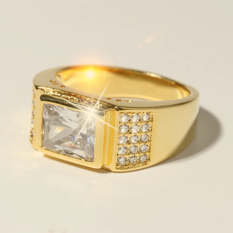 Квадратная форма золотого цвета титановая нержавеющая сталь мужское кольцо с цирконием винтажные кольца в стиле панк мужские вечерние ювелирные изделия подарок anillos bague