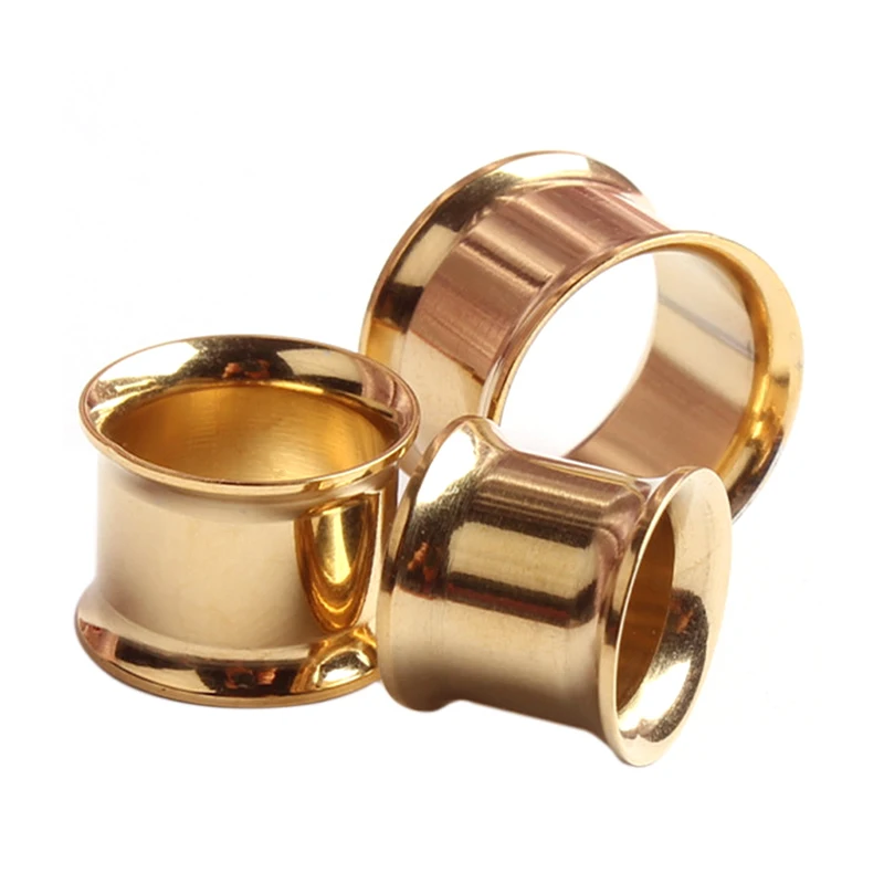Gold Color 2pcs/lot Flesh Tunnels Internally Threaded Ear Plugs