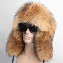New Winter women men Russia fur hat Real Fox raccoon Fur Hat Earmuff Warm pompom Ear genuine 100%natural fox fur Bomber Hats cap winter genuine fox fur hats for women winter luxury real raccoon fur hat new luxury trapper caps russian style bombers hat