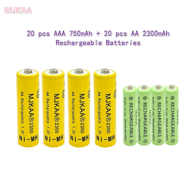 

20 pcs AAA 750mAh Ni-MH Rechargeable Batteries + 20 pcs AA 2300mAh Rechargeable Batteries MJKAA