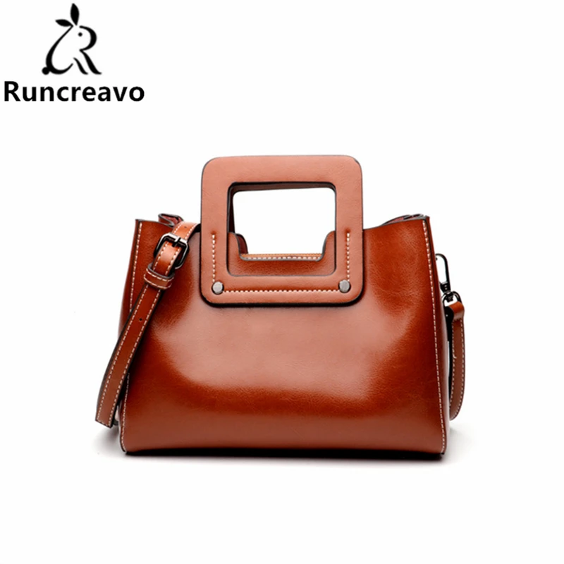 

2018NEW Women Handbag Oil Wax Genuine Leather Top-handle Bags Large Capacity Tote Bag Female Shoulder Bags