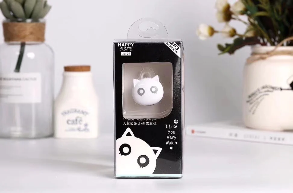 Cat head Insert card cartoon cute style MP3 new screenless sports mini cartoon mp3 player.
