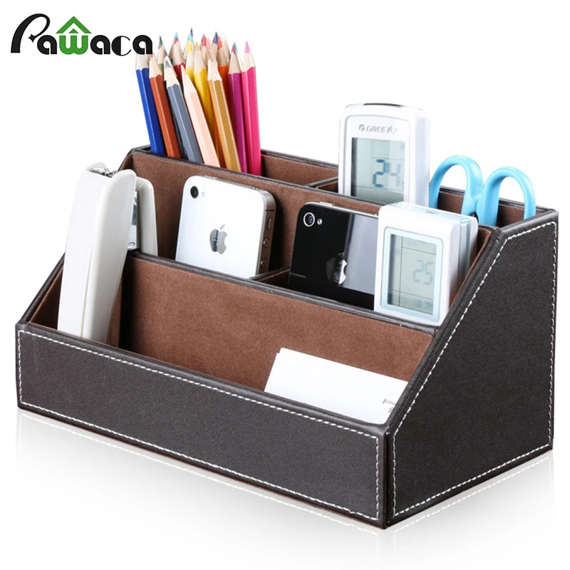 

5 Grid Leather Desktop Storage Box Remote Control/TV Guide Organizer Box Stationary Storage Box Container Holder for Home Office