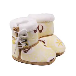 Зимняя детская обувь Новорожденные первые ходунки для маленьких мальчиков и девочек снежинки Пингвины печатных Нескользящие теплые