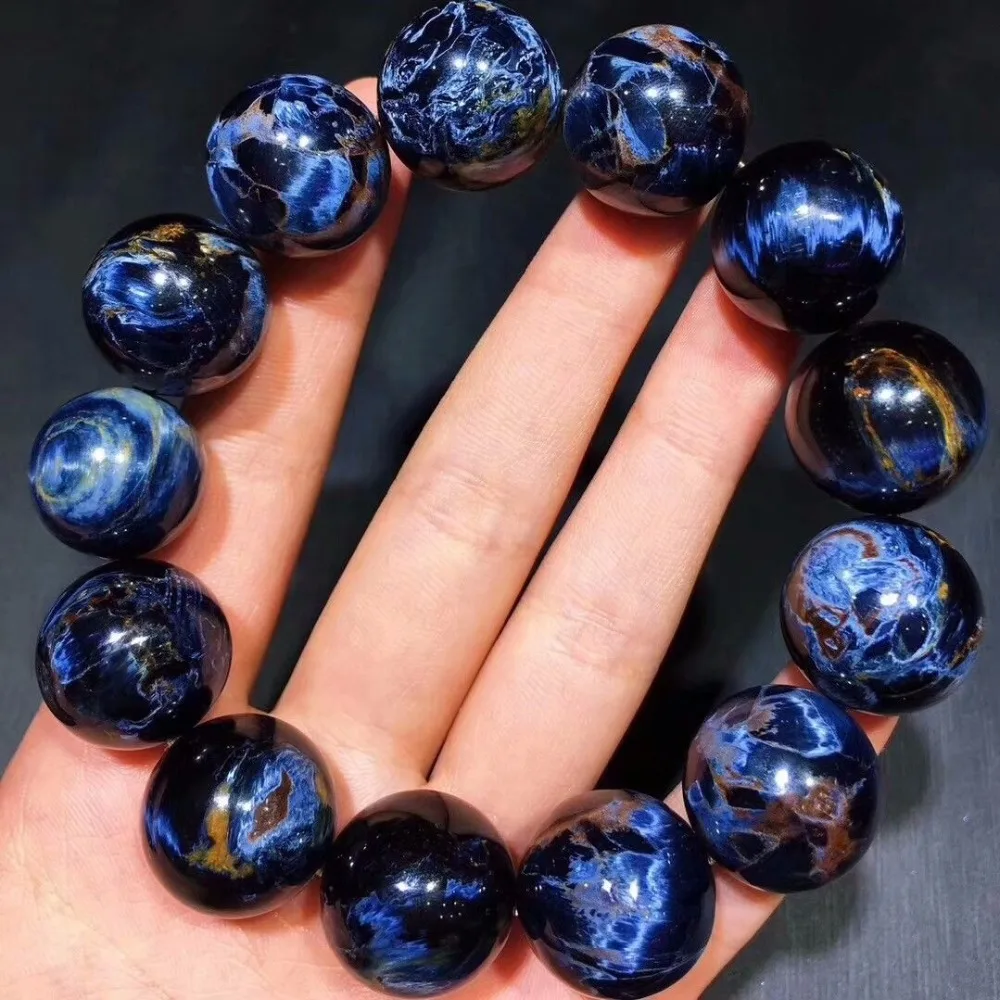 

Genuine Natural Blue Pietersite Big Round Beads Bracelet 18mm For Women Men Powerful Stretch Crystal Bracelet AAAA