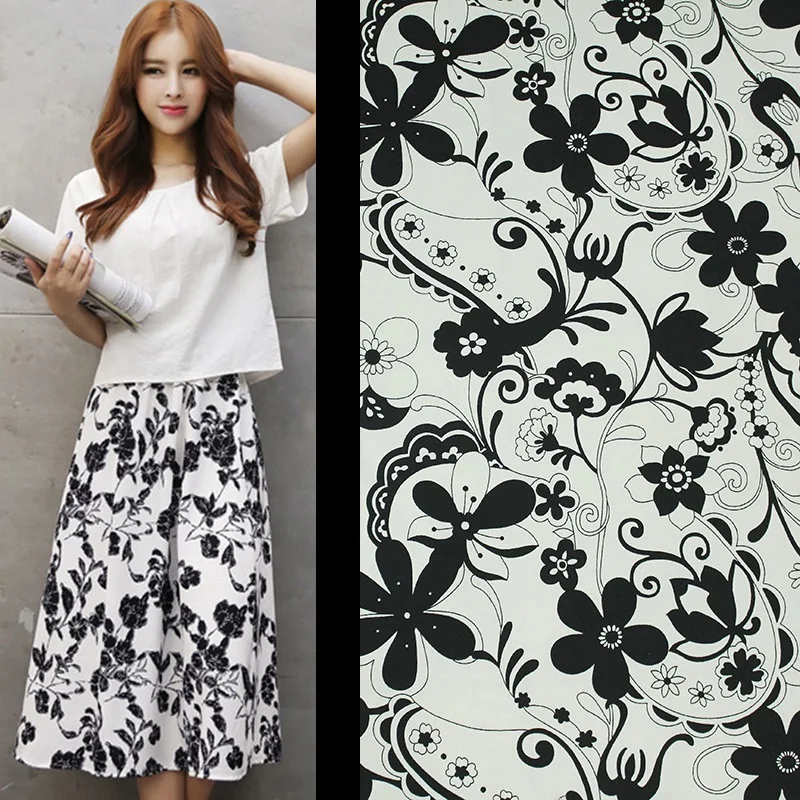 Classic black and White Fancy printing fabrics stretch cotton shirt