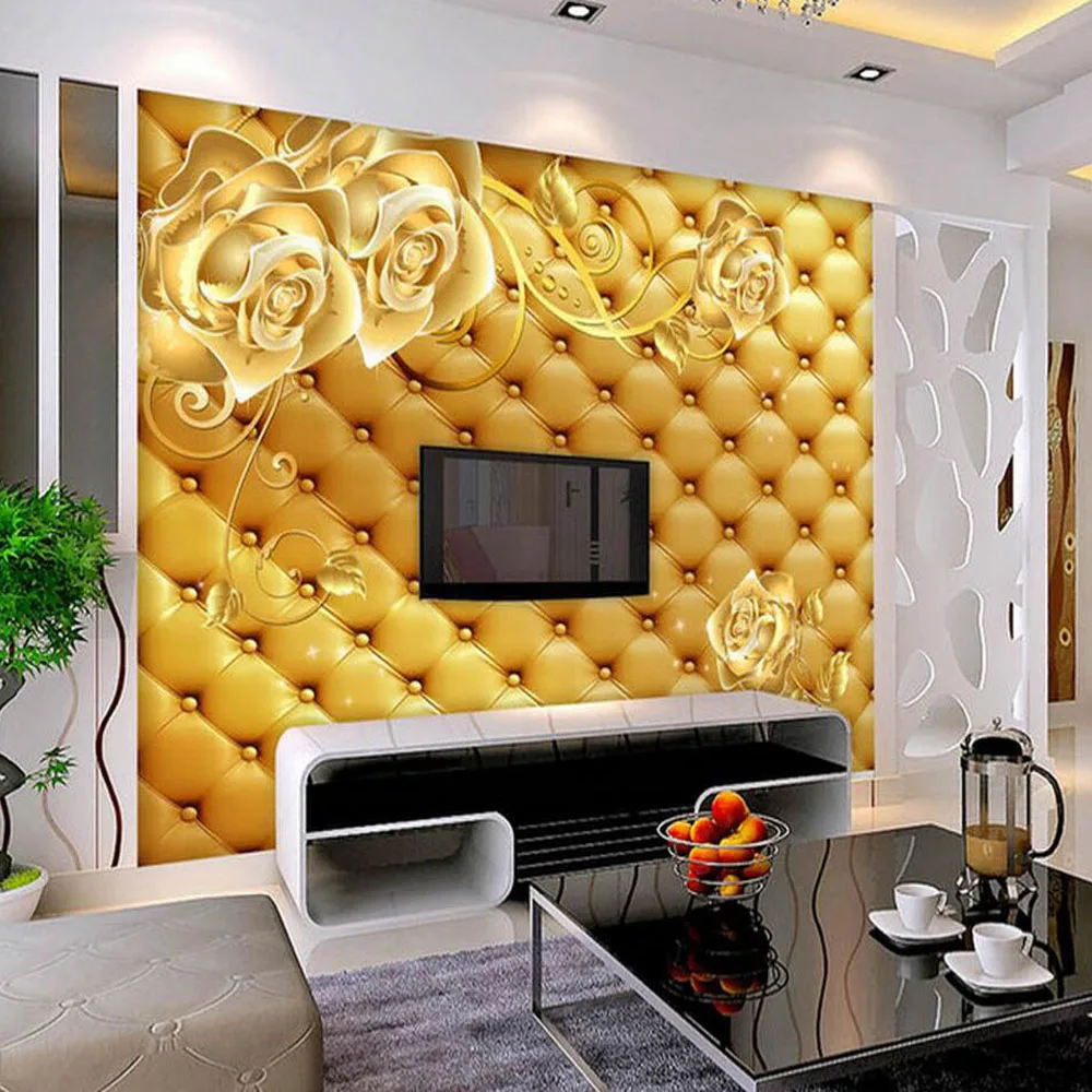 Eropa Mawar Kuning Bunga Wallpaper 3D Dinding Mural Untuk Ruang Tamu