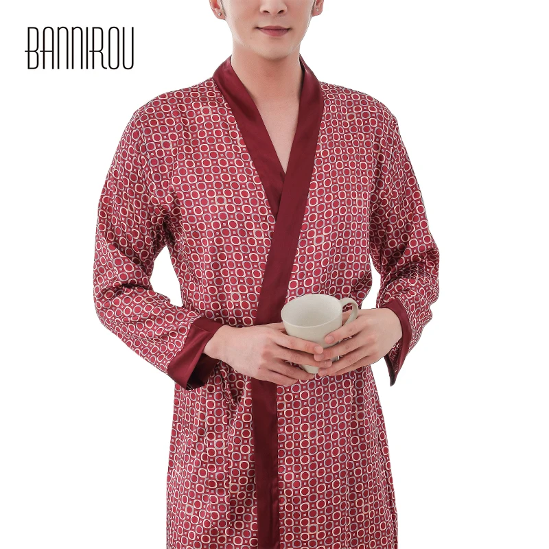 

Man Robe Faux Silk Polka Dot Male Slap-up Red Simple Full Thin Cool High Quality 2019 New One Size Spring Summer Autumn Bathrobe
