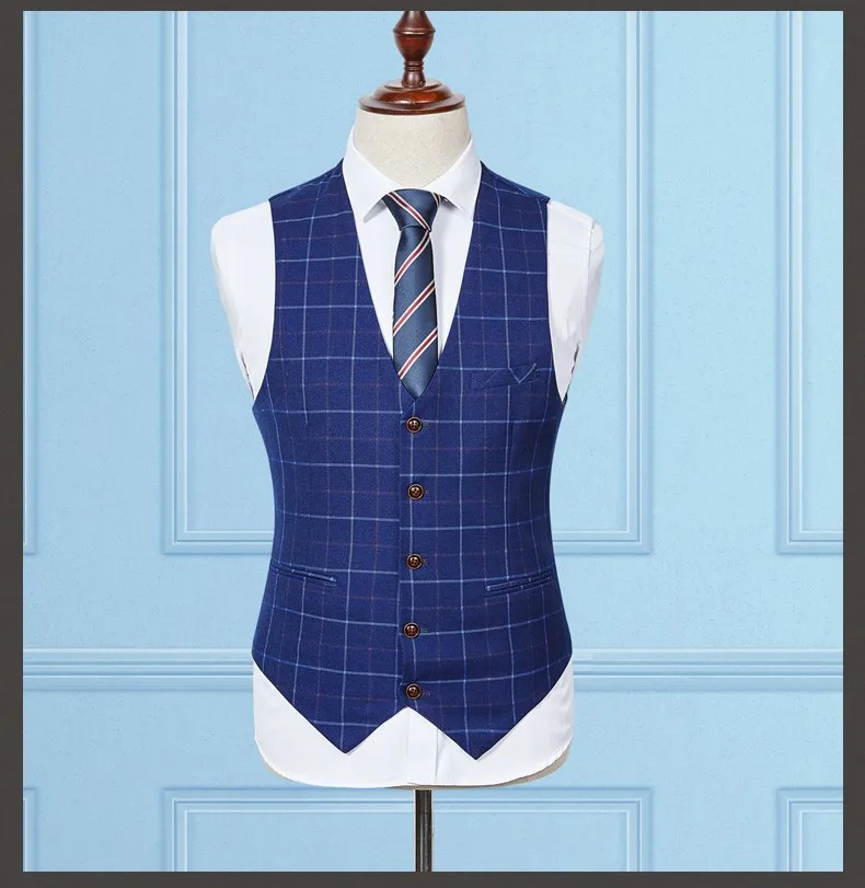 (Jacket+Vest+Pants) 2019 High Quality Fashion Grid Check Tuxedo Men Suit Slim Fit Formal Wedding Suit Men Terno Masculino Suits (Jacket+Vest+Pants) 2019 High Quality Fashion Grid Check Tuxedo Men Suit Slim Fit Formal Wedding Suit Men Terno Masculino Suits