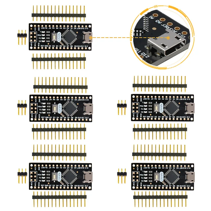 5PCS Nano V3.0 ATmega328P CH340G 5V 16M USB Micro Control Board For Arduino 