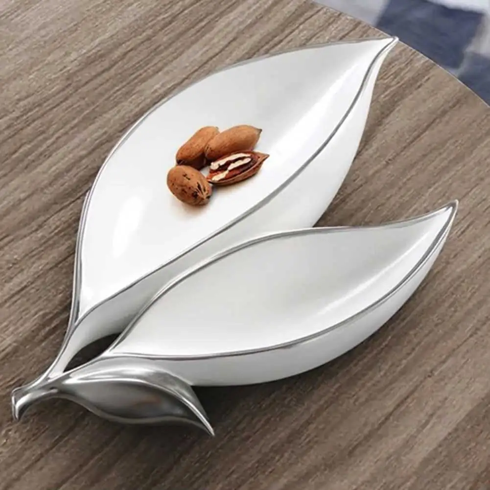 

Ceramic Fruits Plate Double Leaves Shaped Coffee Table Nuts Fruit Plate Home Decor Ornament @LS
