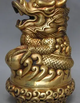 

7"chinese fengshui brass zodiac animal dragon lucky statue incense burner Censer