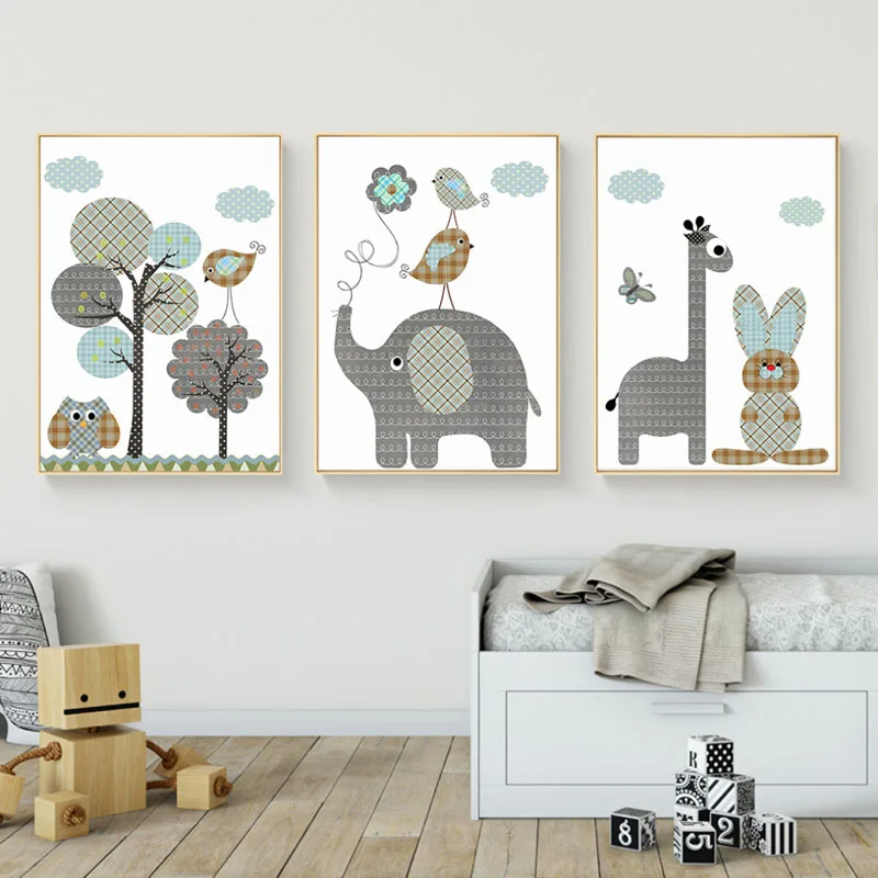 

Cartoon Giraffe Rabbit Elephant Animals Canvas Painting Nordic Pictures Wall Art Baby Nursery Rooms Poster Home Decor