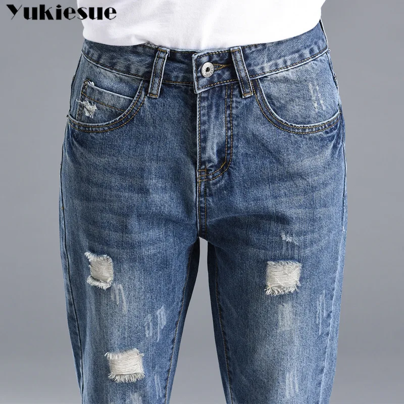 2018 Autumn High Waist mom jeans Female Boyfriend Jeans For Women Trousers Woman Pencil Pants Denim Ripped Jeans Plus Size