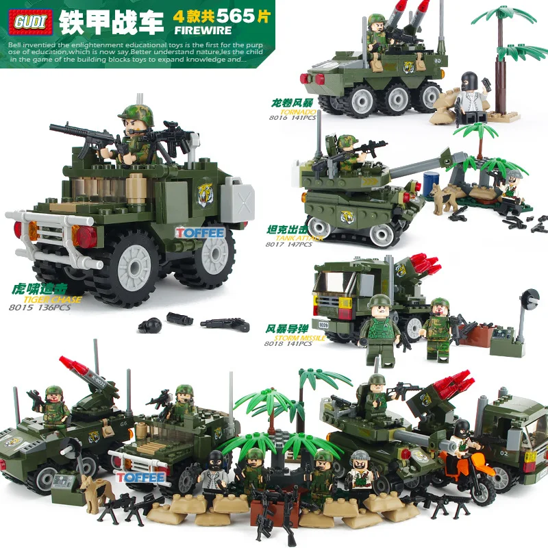 

GUDI City Military War Scenes Firewire Tank Missile Model Building Blocks Enlighten Figure Toys For Children Compatible Legoe