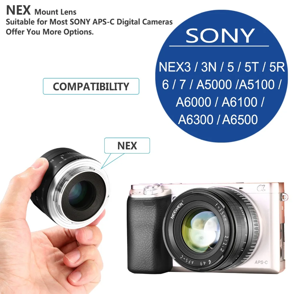 Neewer 35 мм F1.2 Большая диафрагма Prime APS-C алюминиевый объектив для sony E Mount беззеркальных камер A6500 A6300 A6100 A6000 A5100