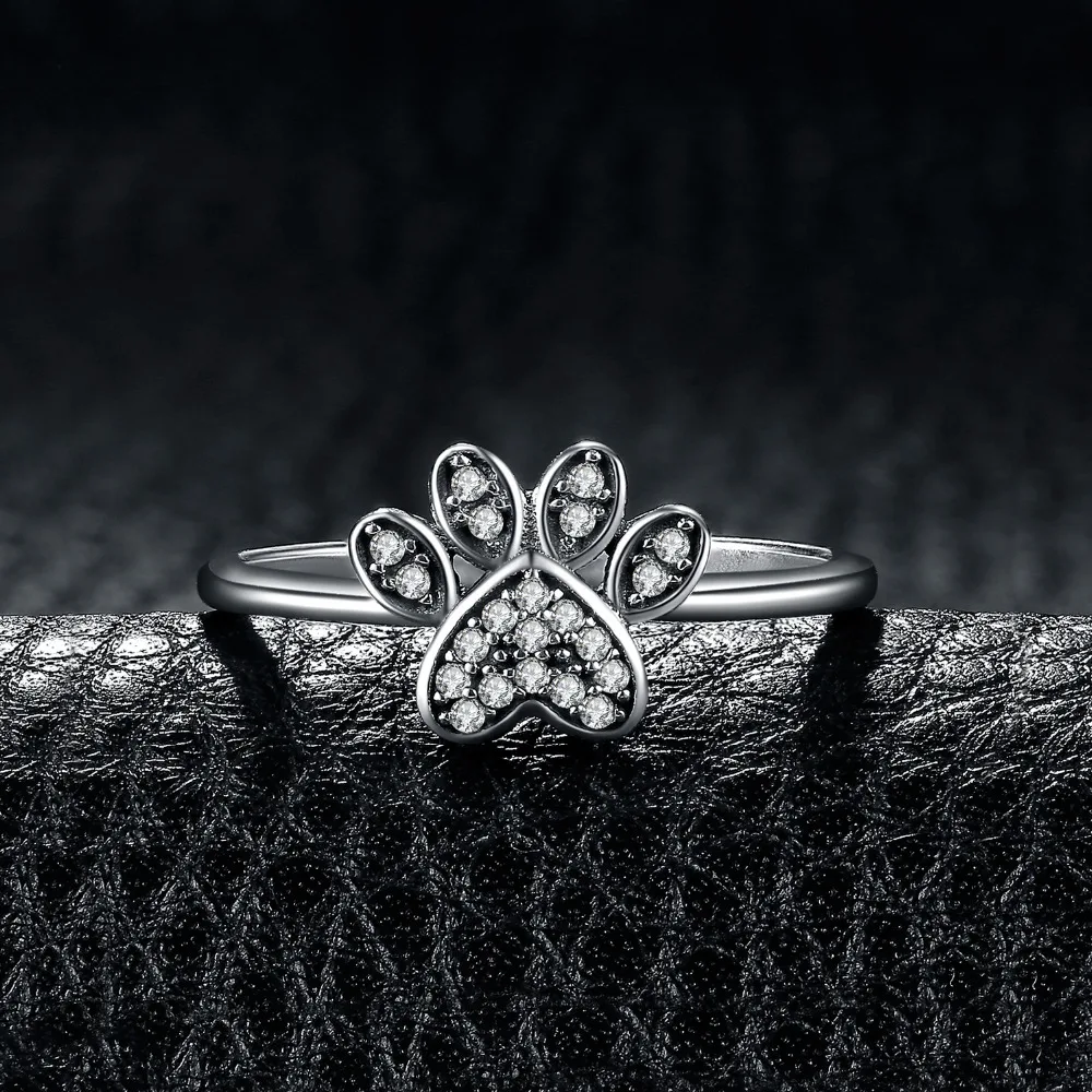 JewelryPalace Vintage Dog Paw Fingerprint Pave 0.2ct Cubic Zirconia Ring 925 Sterling Silver Fashion Gift Silver Rings For Women