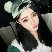 B179125 Мода сатин с двойной кролик мех двойной помпон Блестящая крышка, аксессуары для волос для женщин