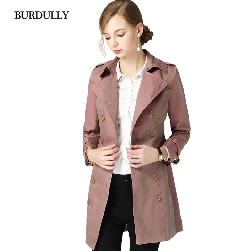 Élégant Printemps Automne 2018 Manteau Burdully khaki Double Coupe Femelle Pleine Tour Boutonnage vent Mode armygreen Femmes doen Mince Tête Col Brown Solide PtxPqE6wd