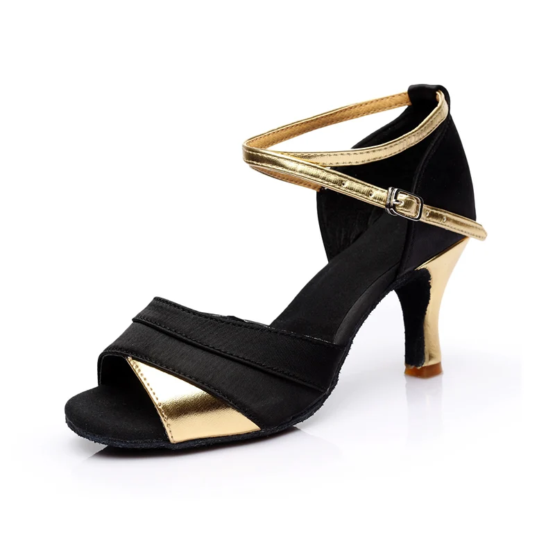 Alharbi/Женская обувь из сатина/PU искусственной кожи; Лидер продаж; Новинка; туфли для латинских танцев на каблуке; танцевальный зал для самбы для девочек; мягкие туфли для танцев - Цвет: Gold 5cm heeled