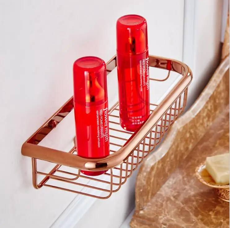 New Arrivals rose gold single tier brass bathroom Corner shelves basket