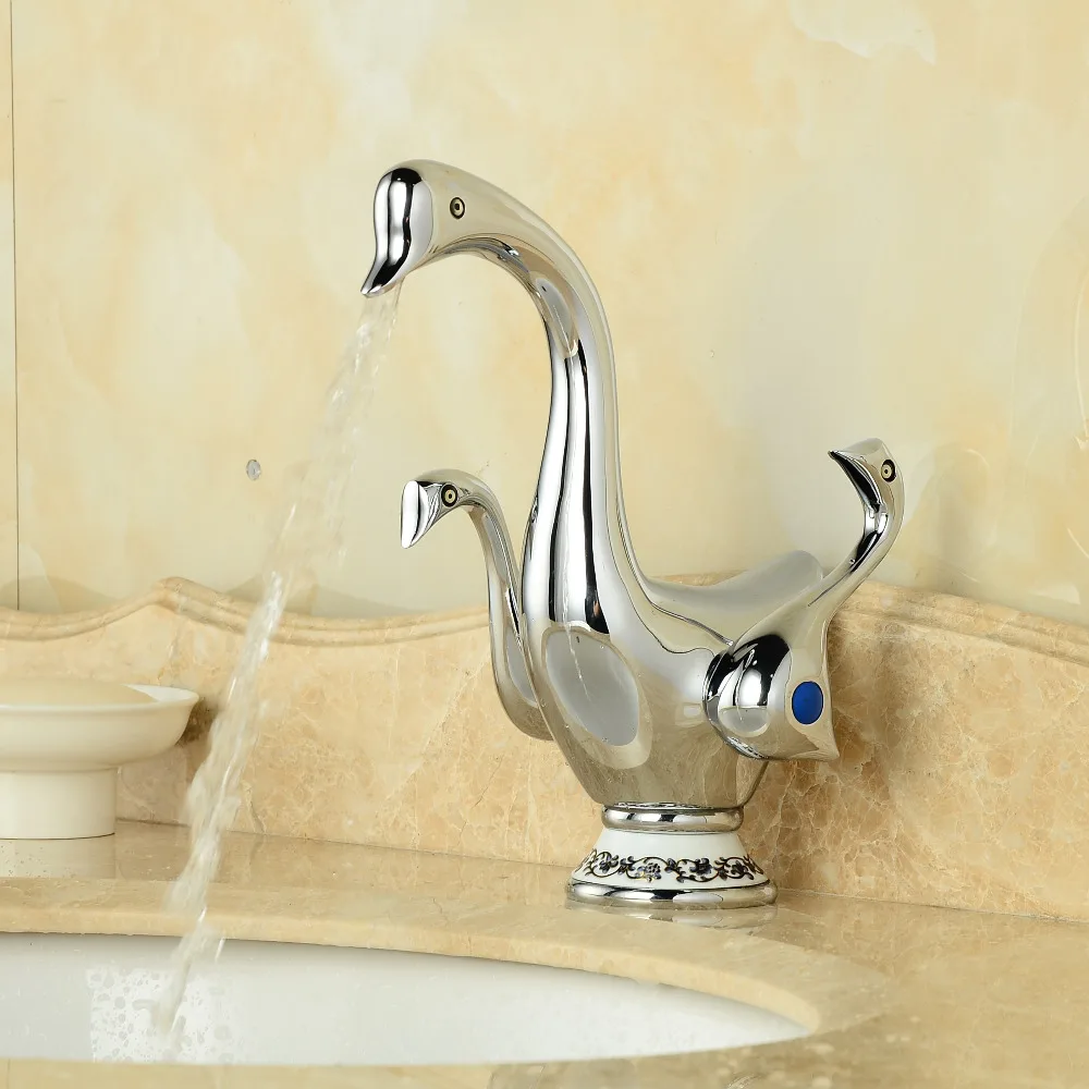 Chrome Brass Bathroom Basin Faucet Swan Style Modern Vanity Sink Mixer