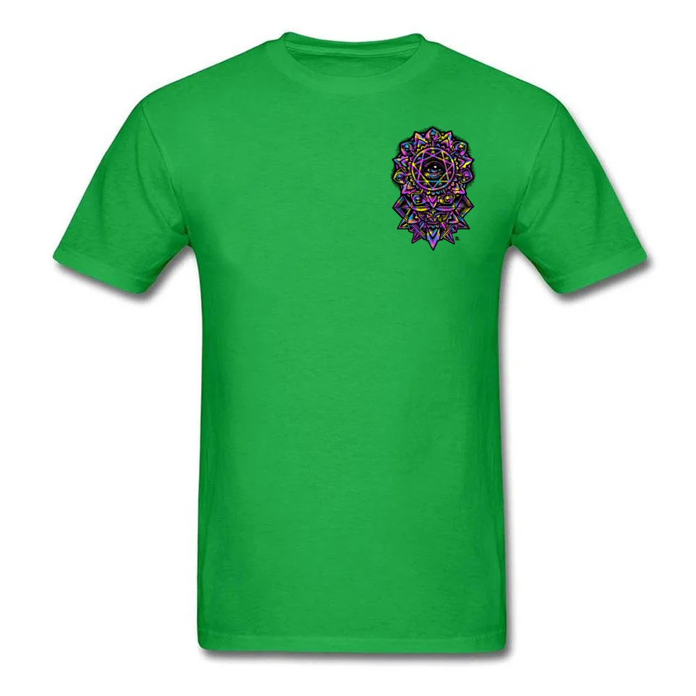 Tops & Tees Printed Labor Day Family Printed On Short Sleeve All Cotton Crewneck Men T-shirts Printed On Tee-Shirts Eye of God Flower Mandala Neon 80s Chest green