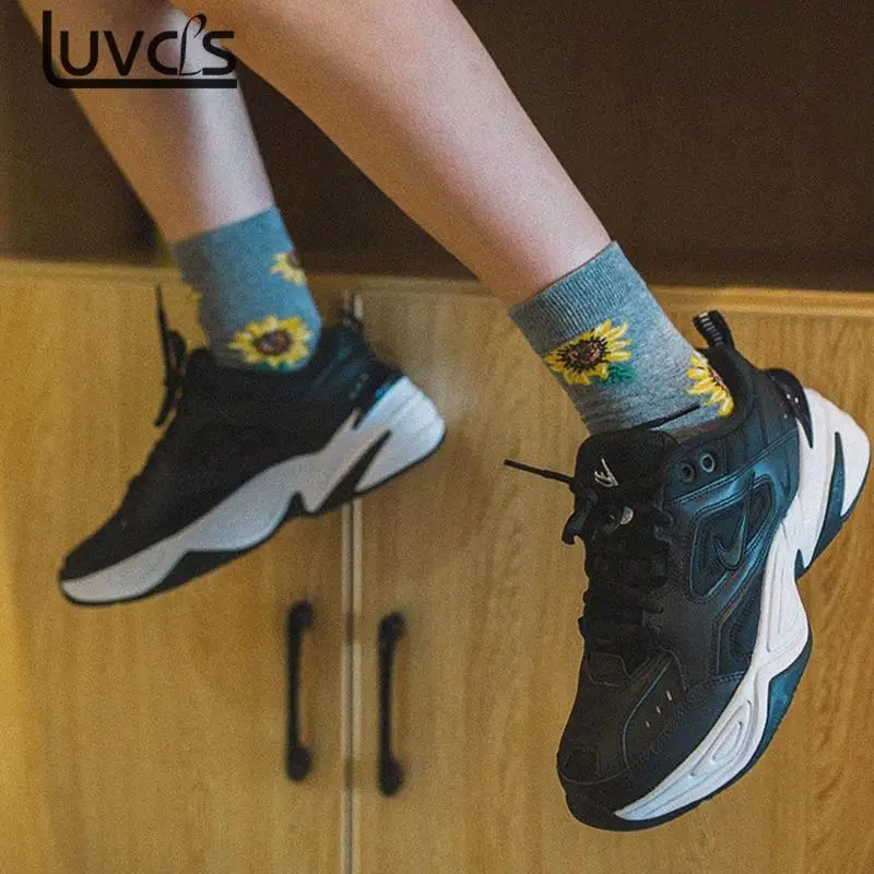 LUVCLS 1pair Sunflowers Print Women Socks Soft Cotton Harajuku Socks Harajuku Casual Compression Socks For Women Ladies