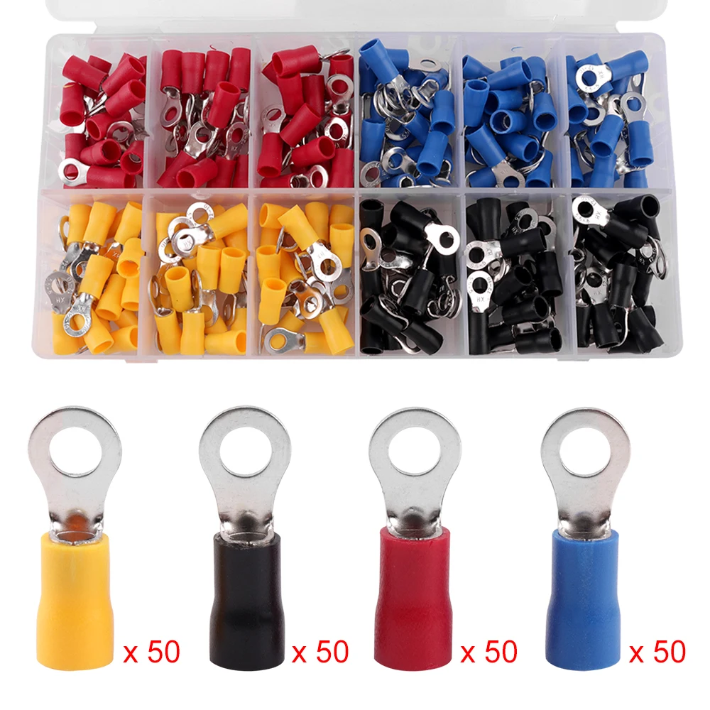 

200pcs RV5.5-5 Insulated Crimp Terminal Rings Assorted Electrical Wire Terminal Connertors Cold-Pressure Terminals Kits with Box
