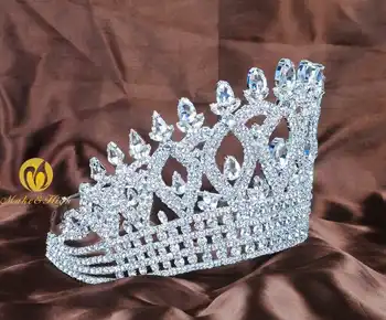 World Beauty Pageant Tiara Headband Clear Austrian Rhinestone Crown Hair Accessories Parade Wedding Bridal Party Costumes