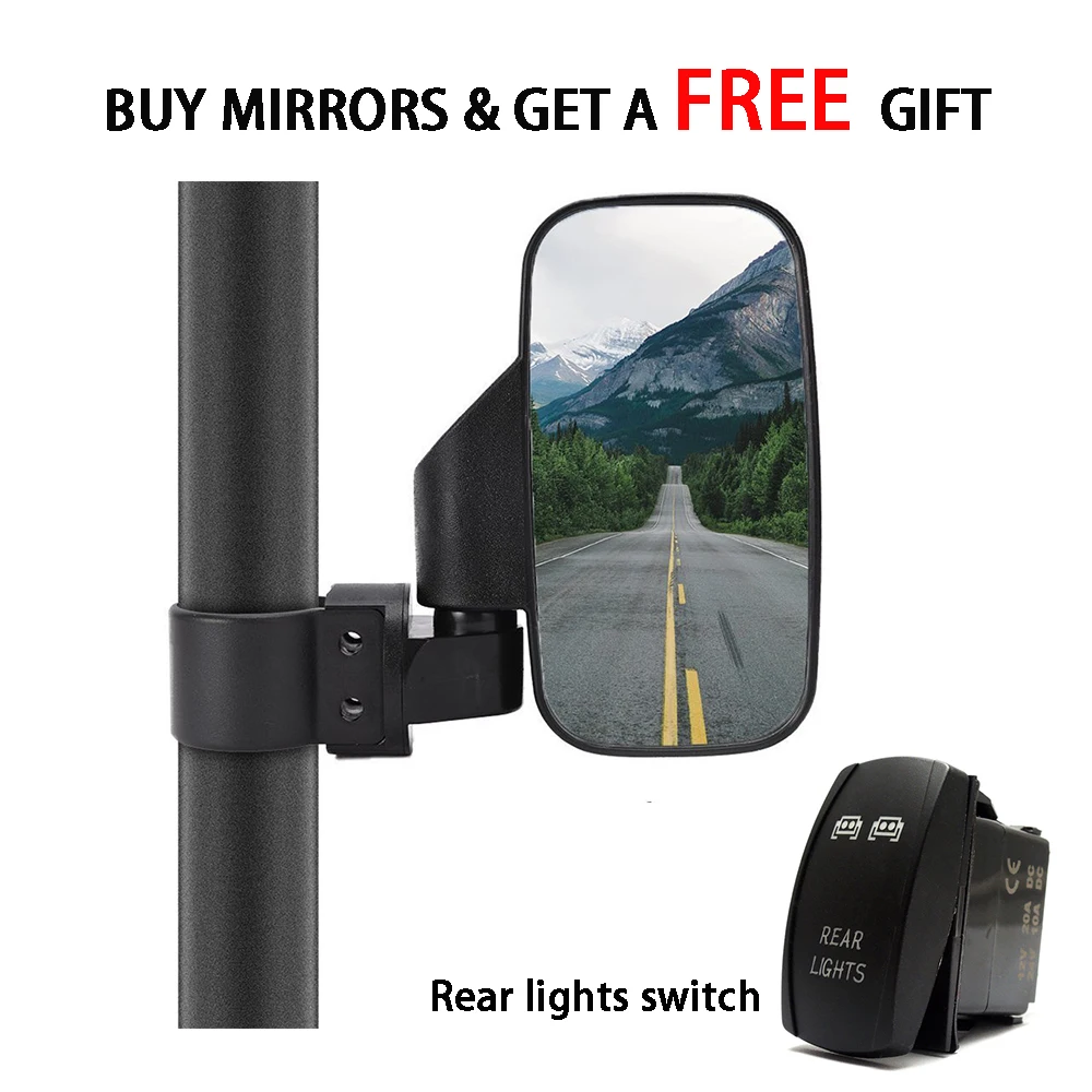 

For Polaris RZR 1000 900 Rhinos 450 600 Commander Cage 2"/1.75" Break-Away Side Mirrors Shock-proof Rubber Pad Rear View mirror