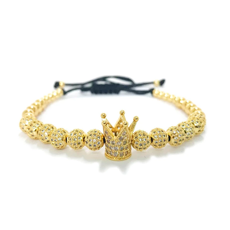 

1pcs New Design women fashion CZ Imperial Crown Bracelets gold-color Micro Pave CZ Women Braiding Macrame Bracelet men jewelry