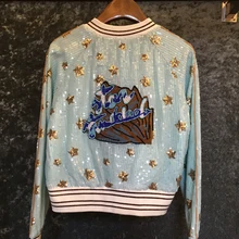 Пальто прямые продажи полиэстер Бисероплетение блёстки полный женский воротник куртка вышивка бейсбольная одежда модная женская