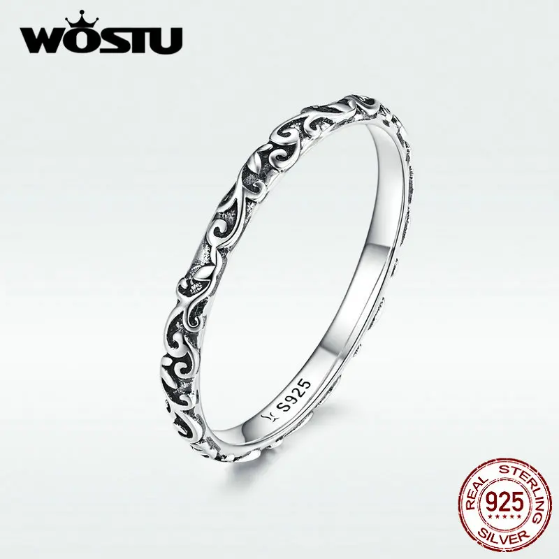 

WOSTU New Arrival 2 Color Finger Rings Original Authentic 925 Sterling Silver Retro Style Rings For Women Jewelry Gift BKR513