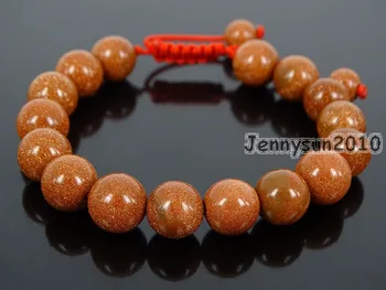 

Handmade 10mm Adjustable Natural Gold Sand Gems Stone Round Beads Bracelet Healing Reiki 5 Strands/Pack