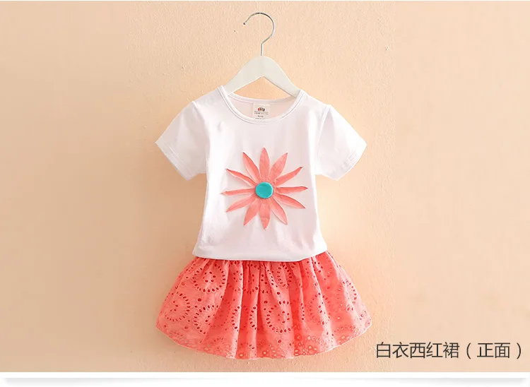 2018 Summer 2-10 Years Kids Girl Birthday Party Elegant Princess Embroidery Floral T Shirt+Hollow Out Skirt 2 Piece Dress Sets (7)