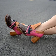 Choudory/женские ковбойские сапоги Вестерн; цвет розовый, коричневый; ботильоны из натуральной кожи с бахромой; Осенняя женская обувь на толстом высоком каблуке