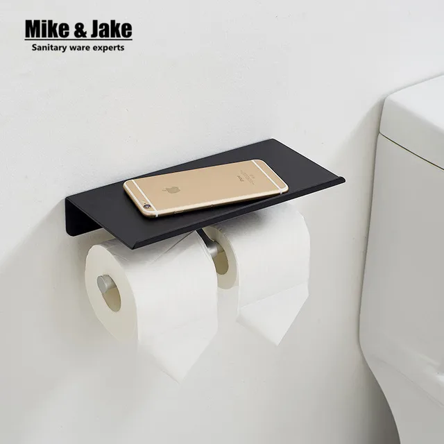 Bathroom Aluminum Black Double Paper Holder With Phone Bathroom Aluminum Black Double Paper Holder With Phone Plate Roll